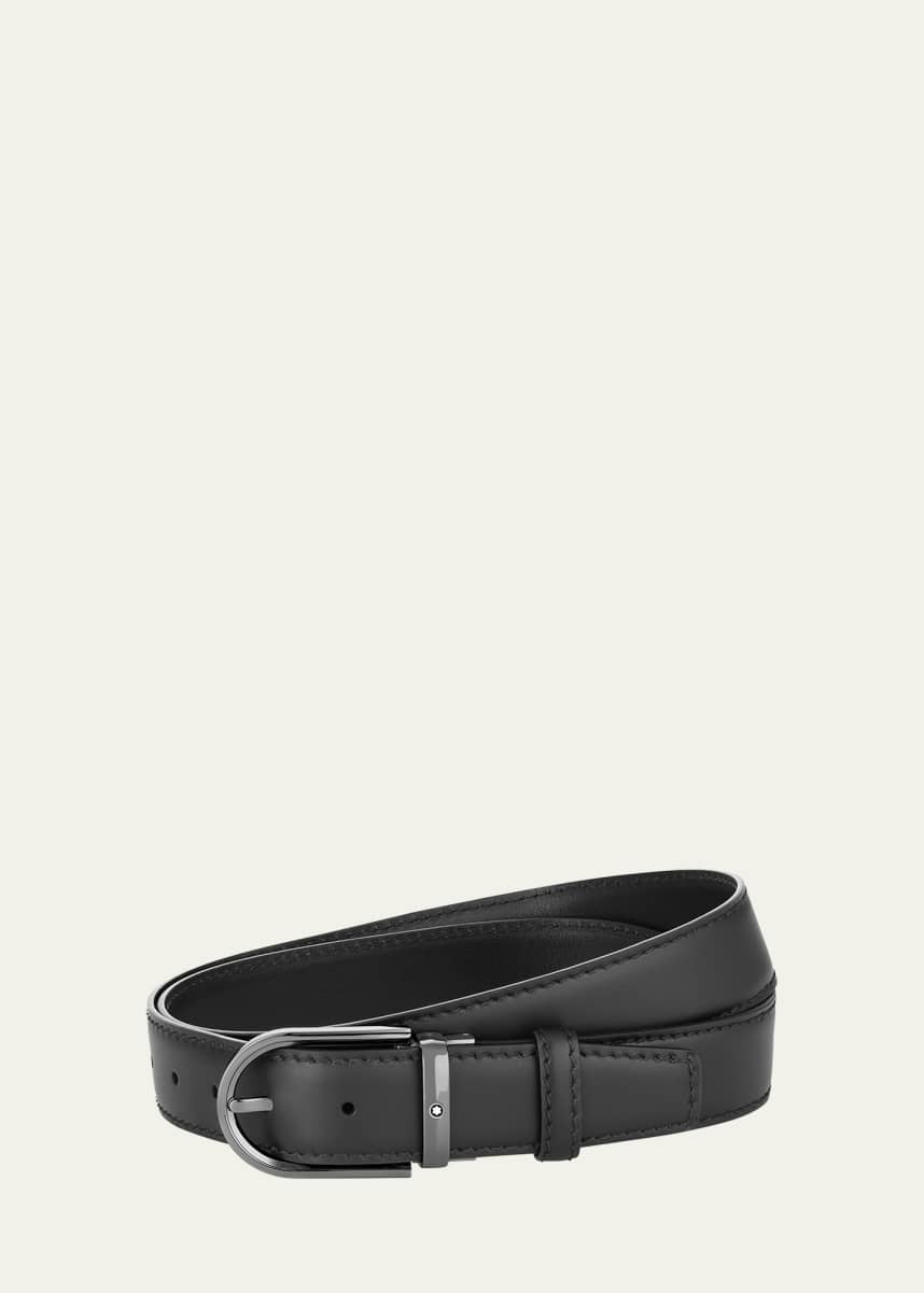 Montblanc Men's Round Buckle Leather Belt