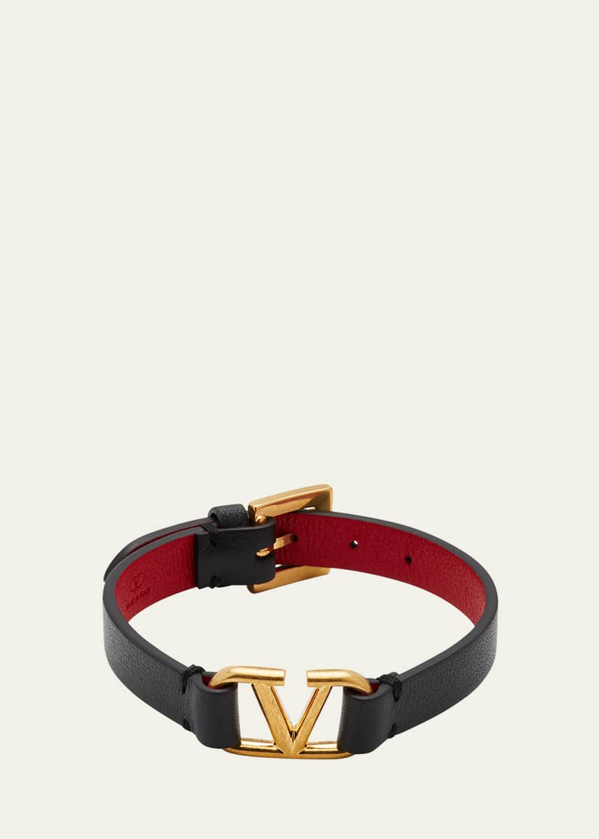 Valentino Garavani Antiqued Brass Logo Leather Bracelet