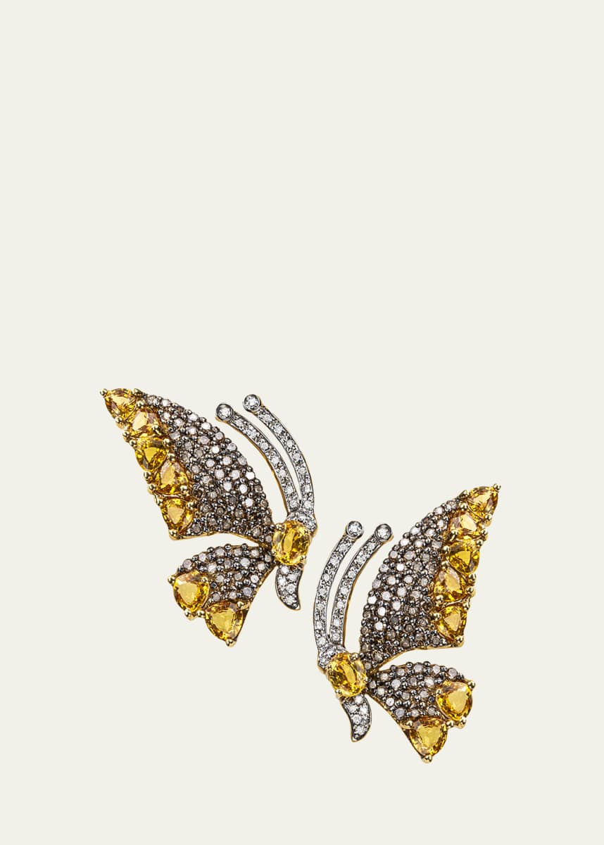Stefere Yellow Gold Diamond and Yellow Sapphire Earrings from Butterfly Collection