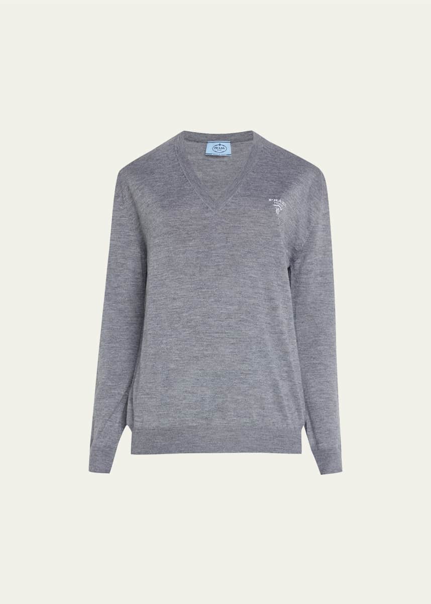 Prada Logo-Intarsia Cashmere Pullover
