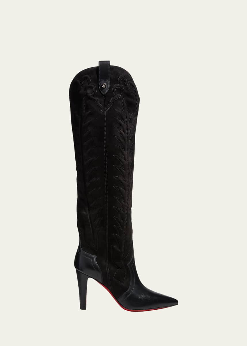 Christian Louboutin Santia Botta Mixed Leather Red Sole Boots