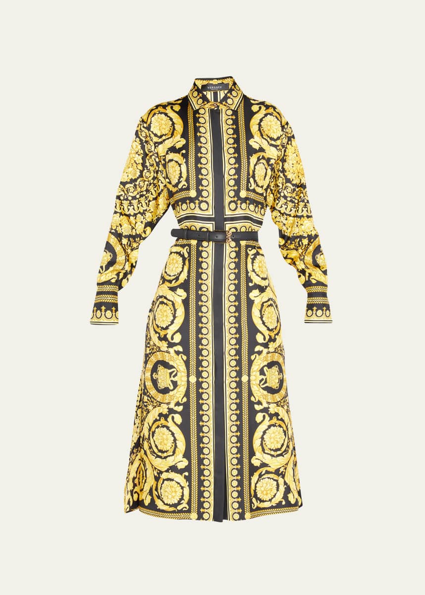 Versace Baroque Heritage-Print Silk Twill Midi Shirtdress