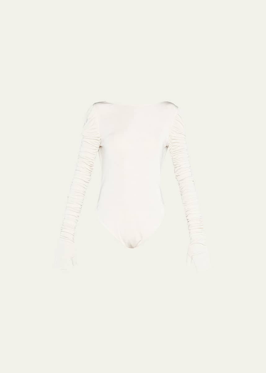 Aliette Ruched Glove-Sleeve Bodysuit