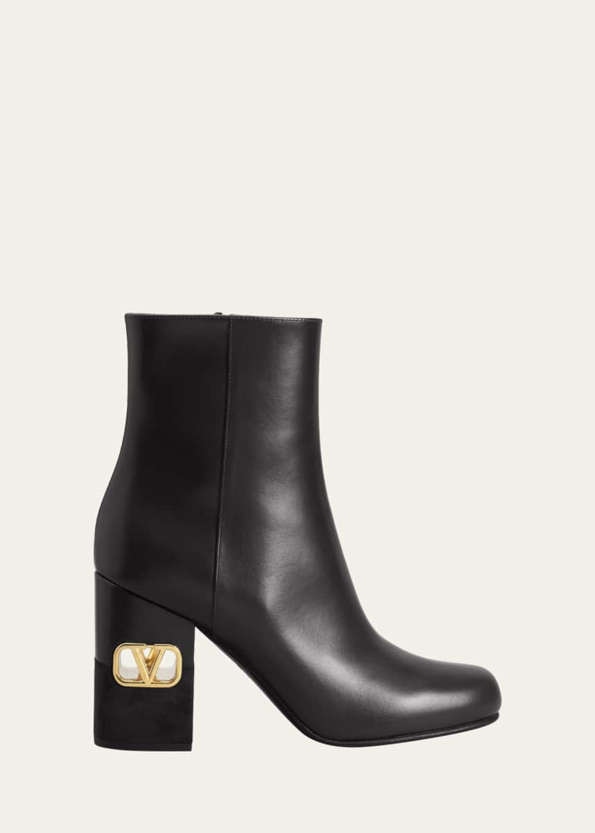 Valentino Garavani Heritage Leather VLogo-Heel Booties