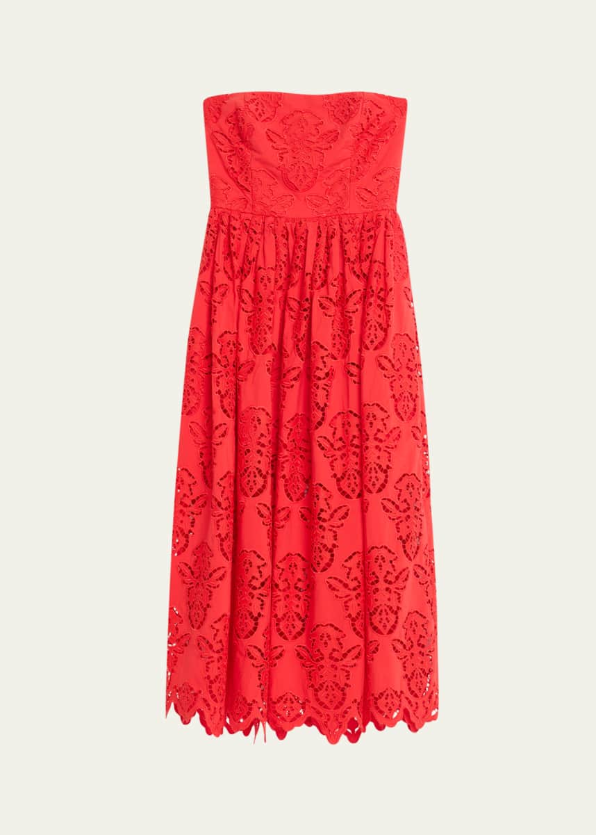 Cara Cara Torres Floral Poplin Tiered Strapless Midi Dress