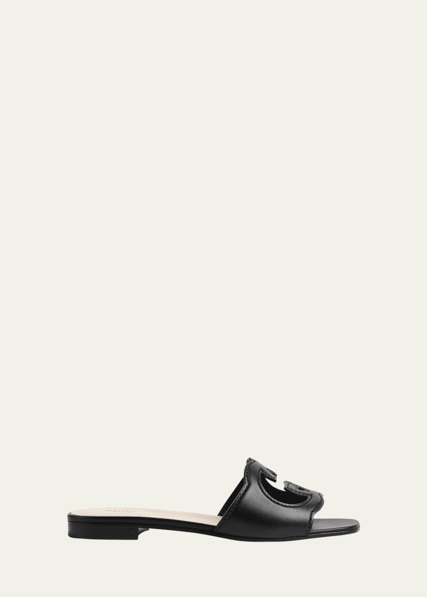 Gucci Leather Logo Cutout Flat Sandals