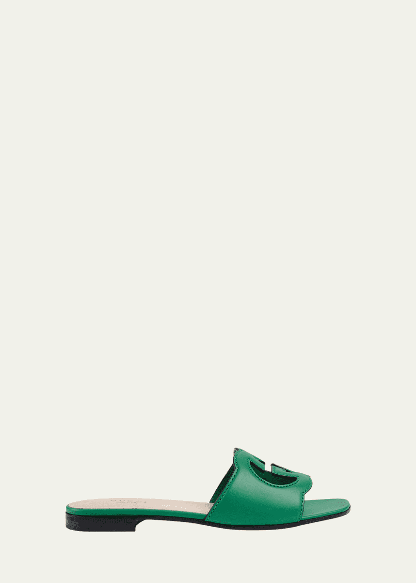 Gucci Leather Logo Cutout Flat Sandals