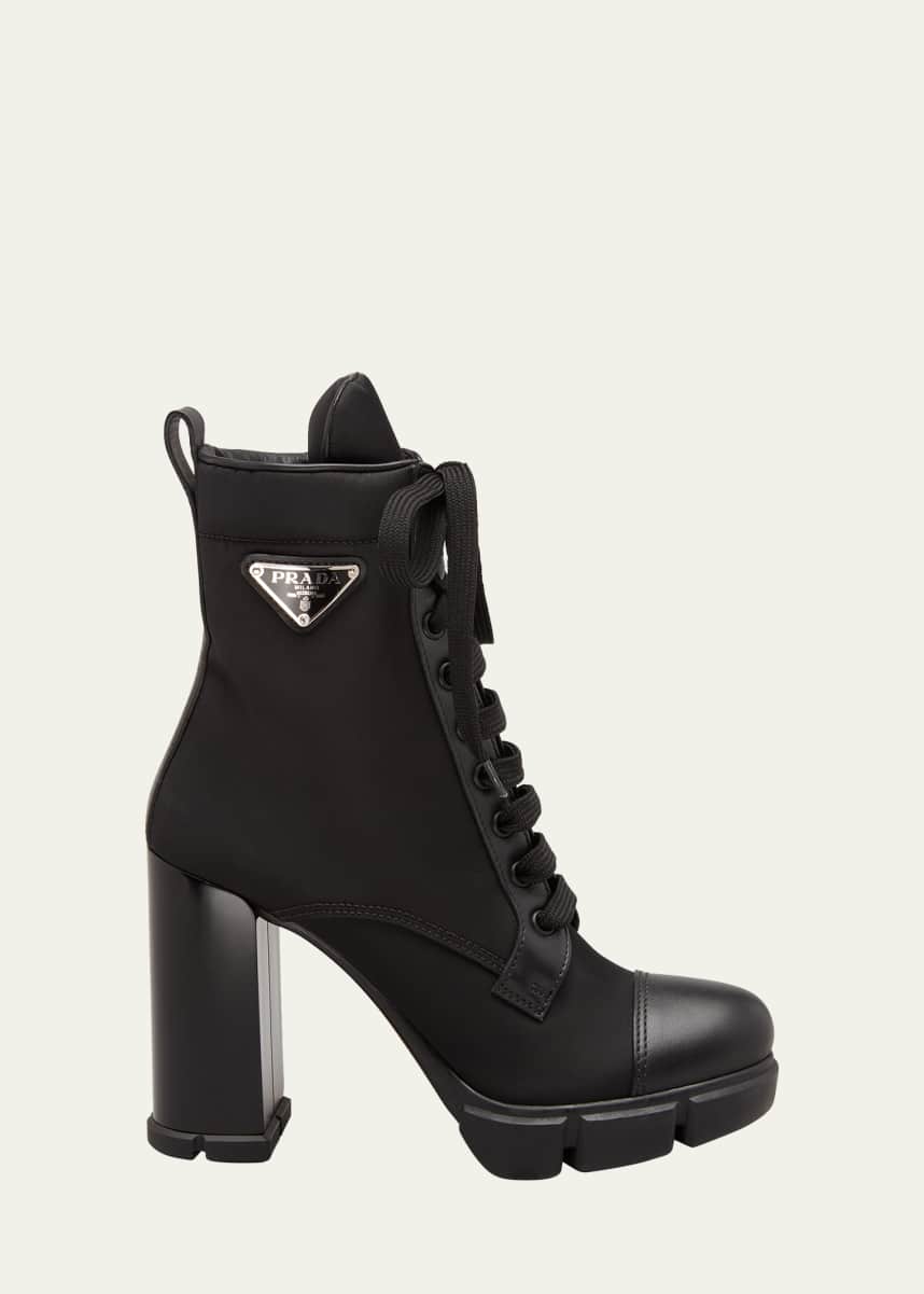 Prada Nylon Lace-Up Ankle Booties