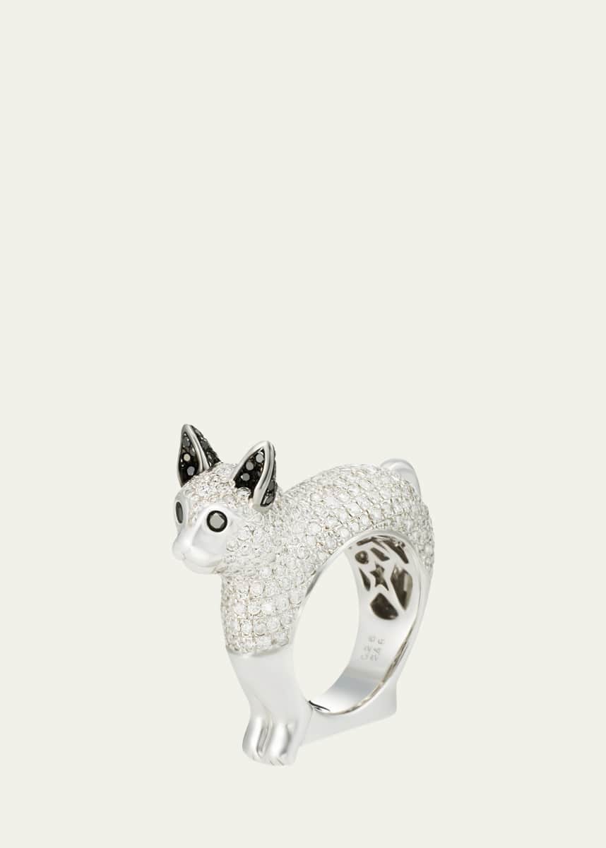 Mio Harutaka White Gold Kitty Ring with Sapphires and Diamonds