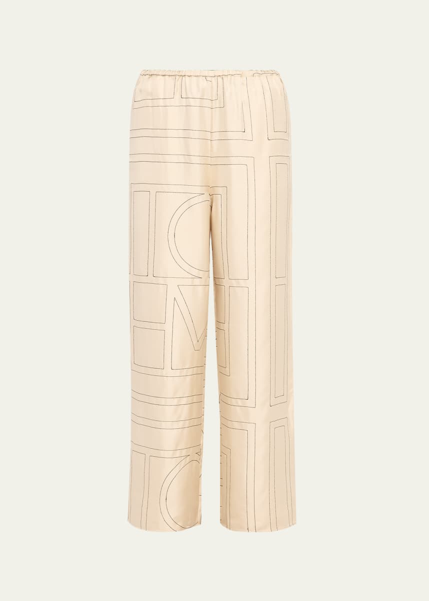 Toteme Monogram-Embroidered Silk Pajama Pants