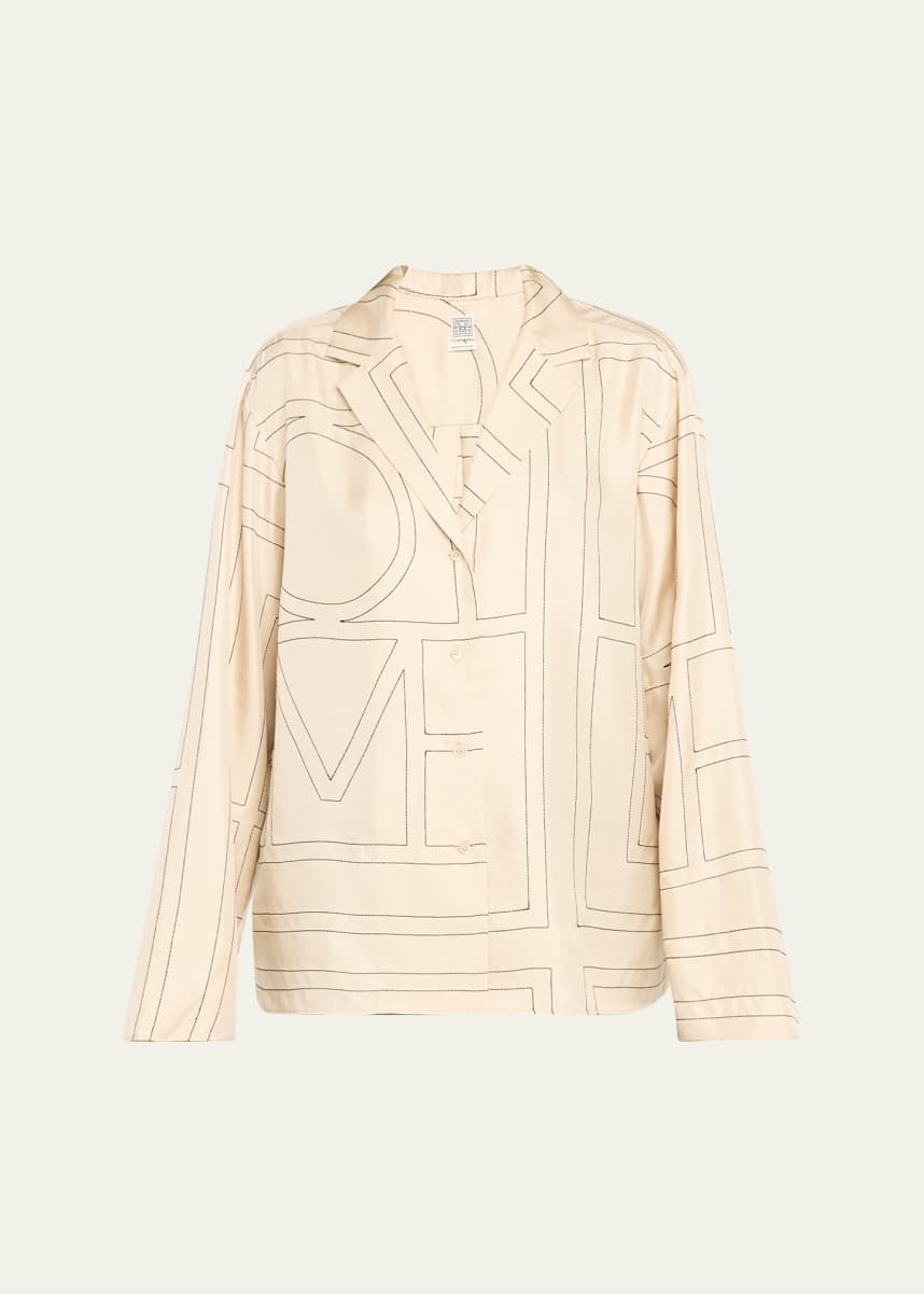 Toteme Monogram-Embroidered Silk Pajama Top