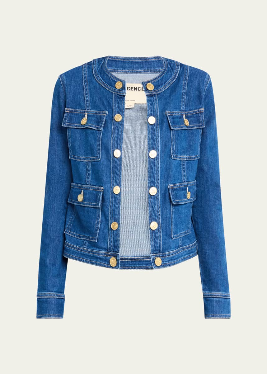L'Agence Yari Faded Collarless Denim Jacket