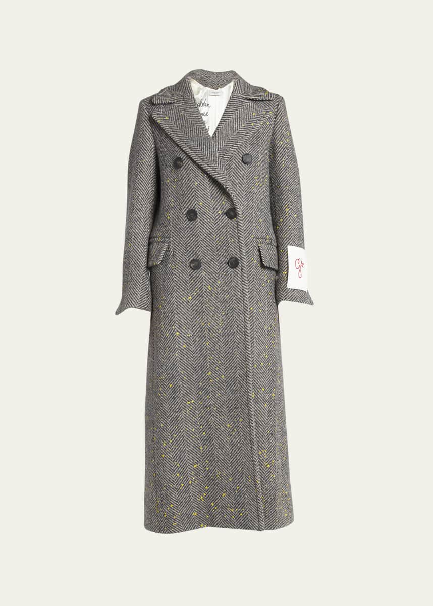 Golden Goose Double-Breasted Handpainted Chevron Wool Trench Coat