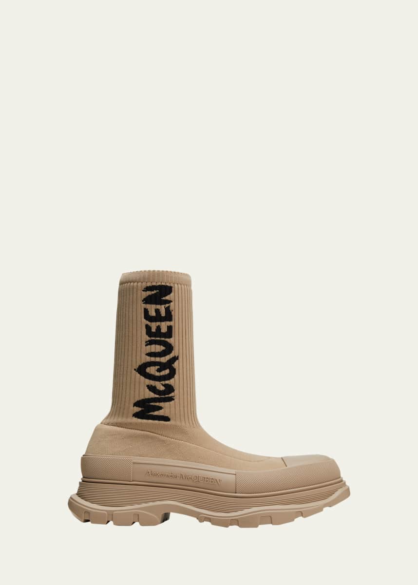 Alexander McQueen Men's Logo Graffiti Knit Tread Slick Boots