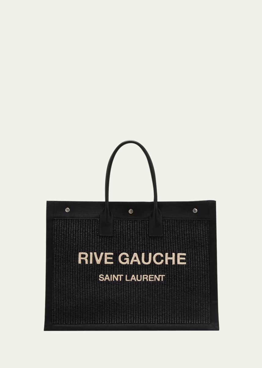 Saint Laurent Men's Rive Gauche Raffia Canvas Tote Bag