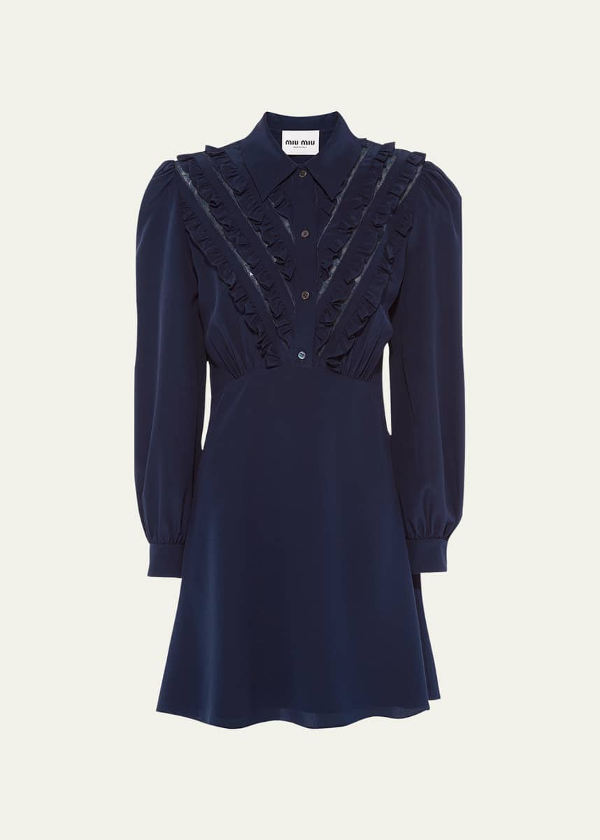 Miu Miu Ruffle-Trim Silk Mini Dress