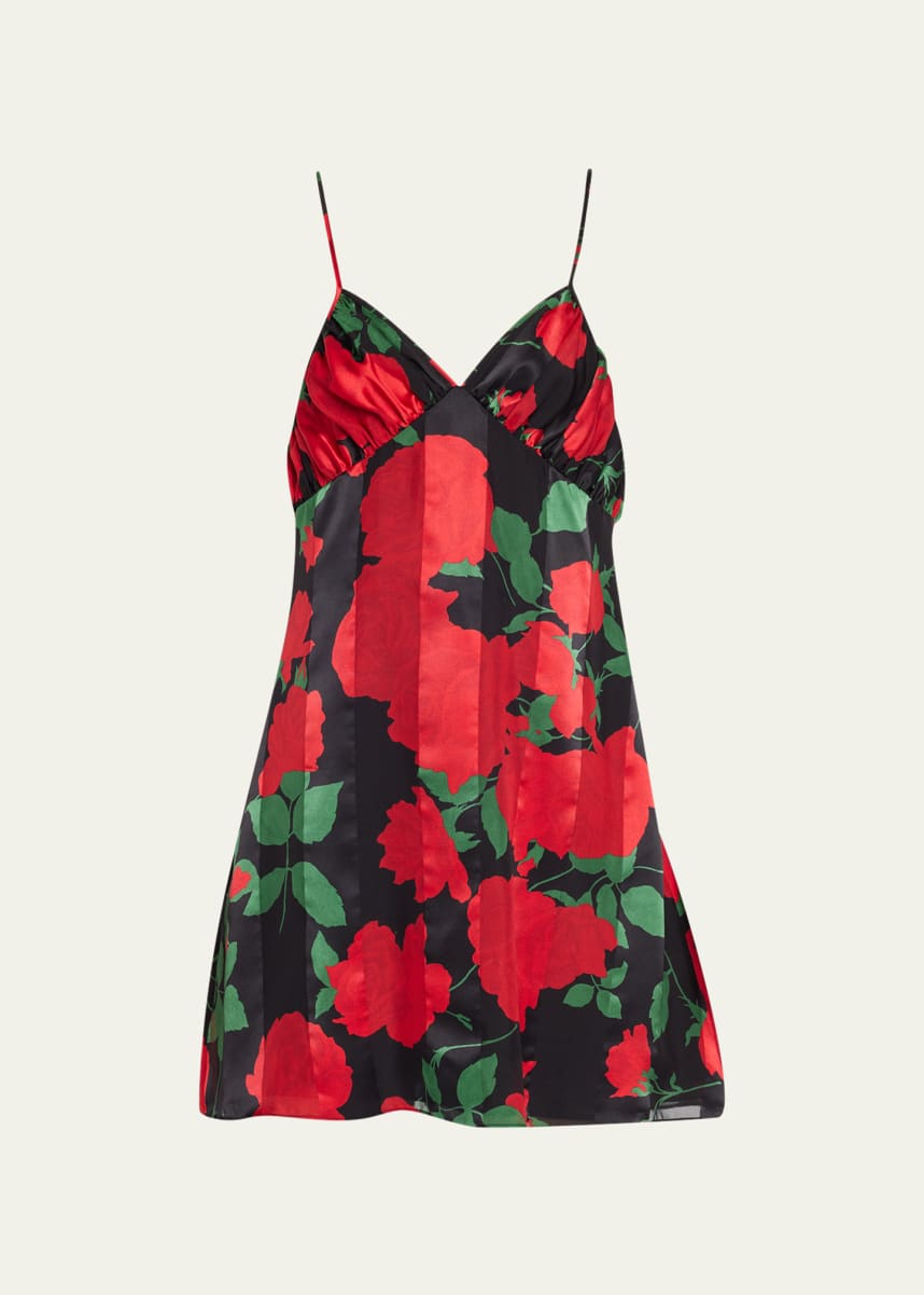 Saint Laurent Rose-Print Silk Mini Dress