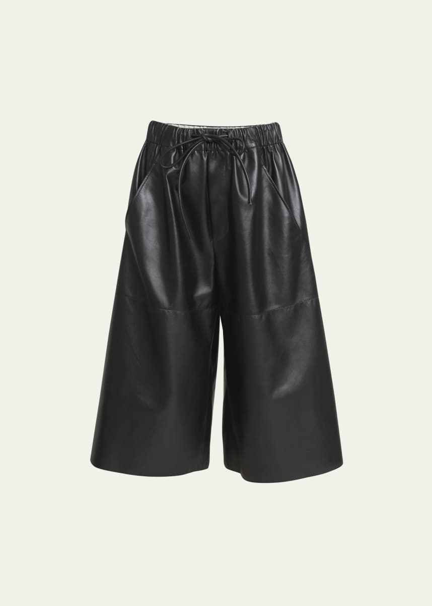 Loewe Cropped Wide-Leg Pull-On Leather Pants