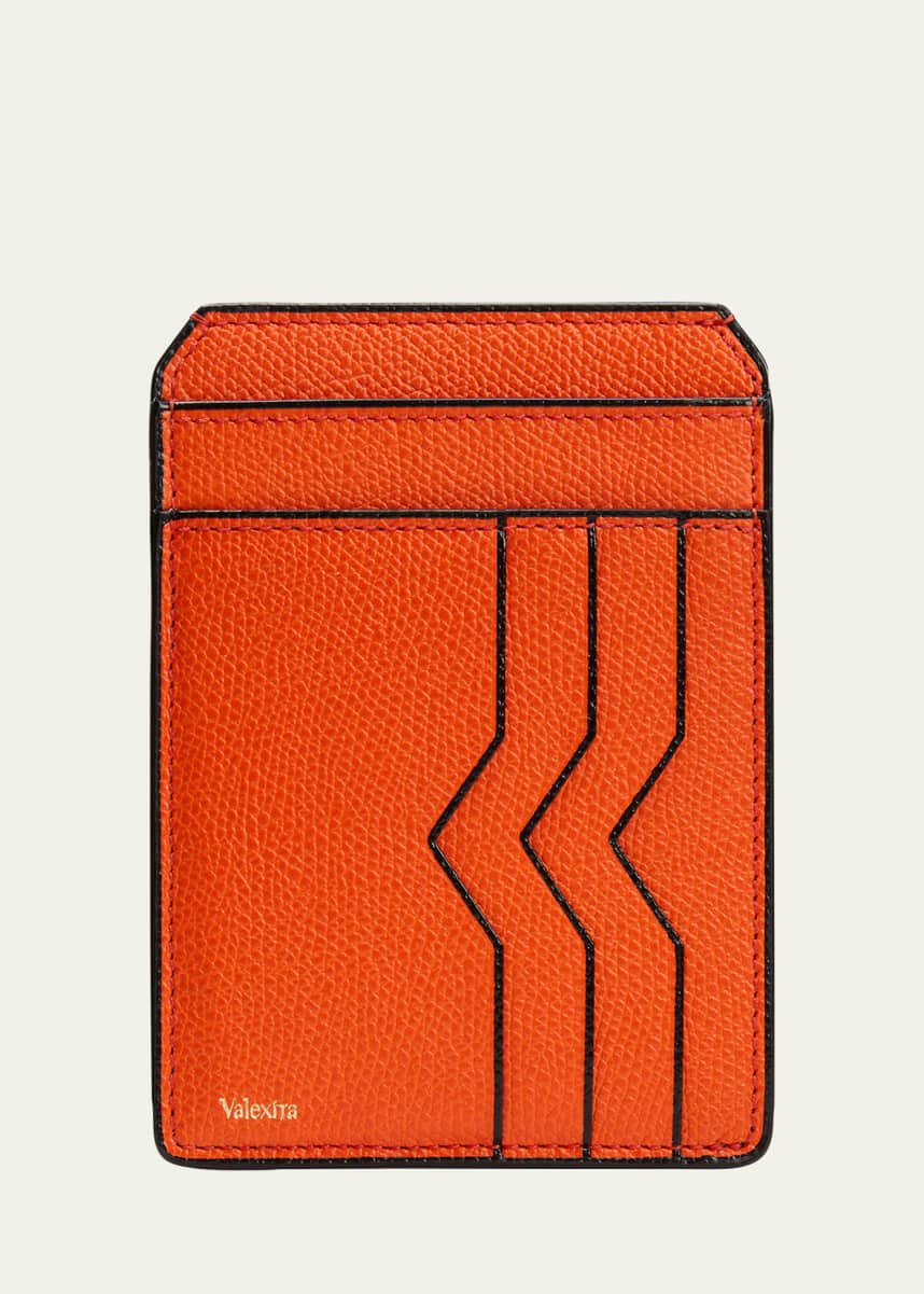 Valextra Men's V-Cut Compact Pebble Leather Card Holder