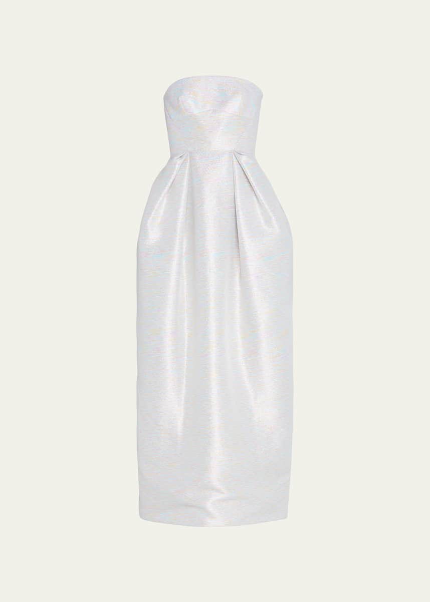 CHRISTOPHER JOHN ROGERS Pleated Strapless Metallic Ball Gown