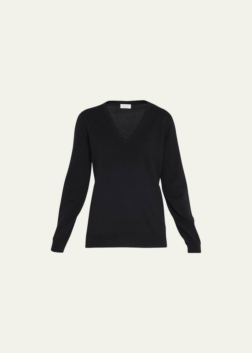 Brunello Cucinelli Cashmere Crewneck with Bicolor Monili Cuffs