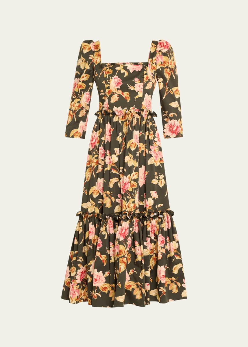 Cara Cara Blue Hill Printed Cotton Sateen Midi Dress