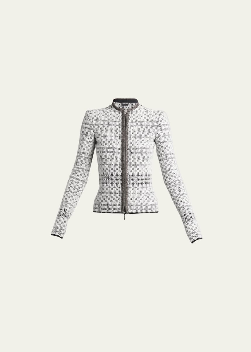 Giorgio Armani Metallic Knit Jacquard Zip Jacket