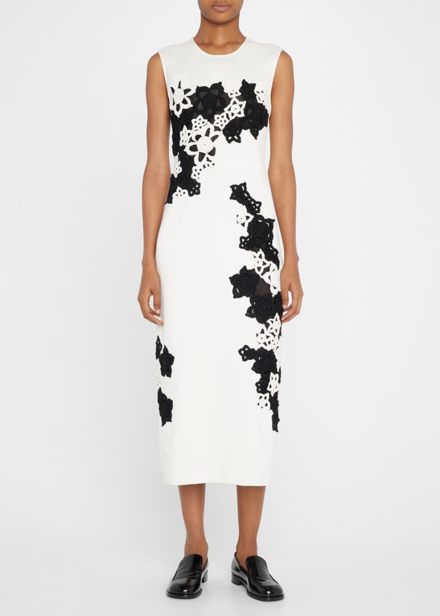 Marina Moscone Contrast Floral Crochet Sheath Dress