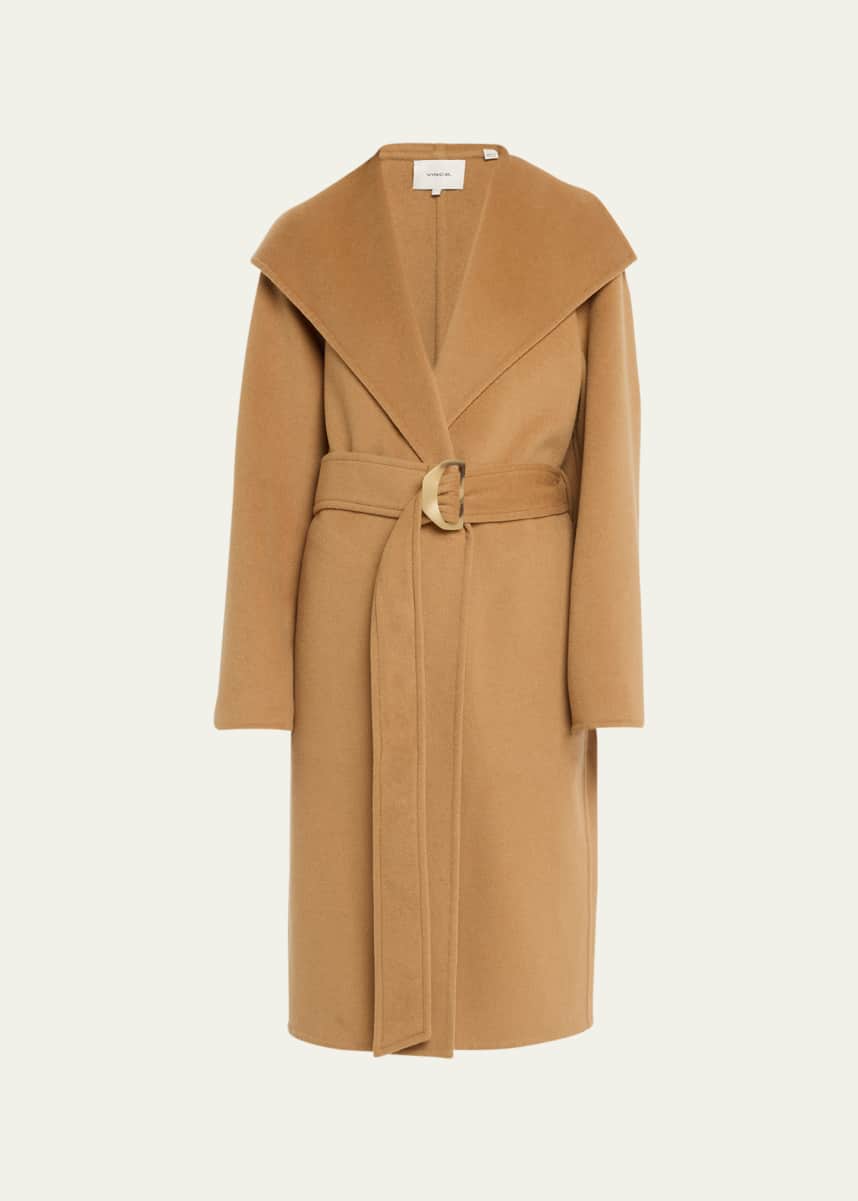 Vince Belted Drape-Neck Long Coat