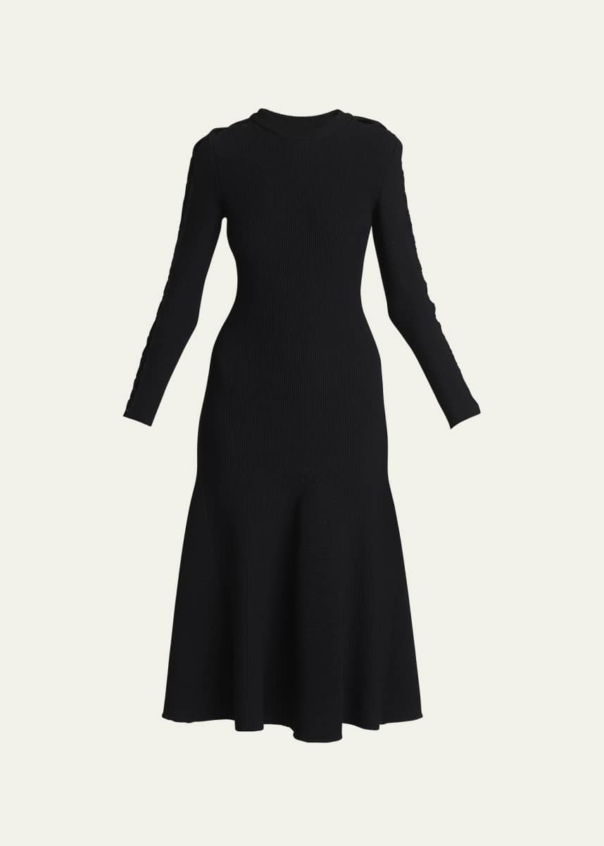 ALAIA Sleeve-Cutout Rib Midi Dress