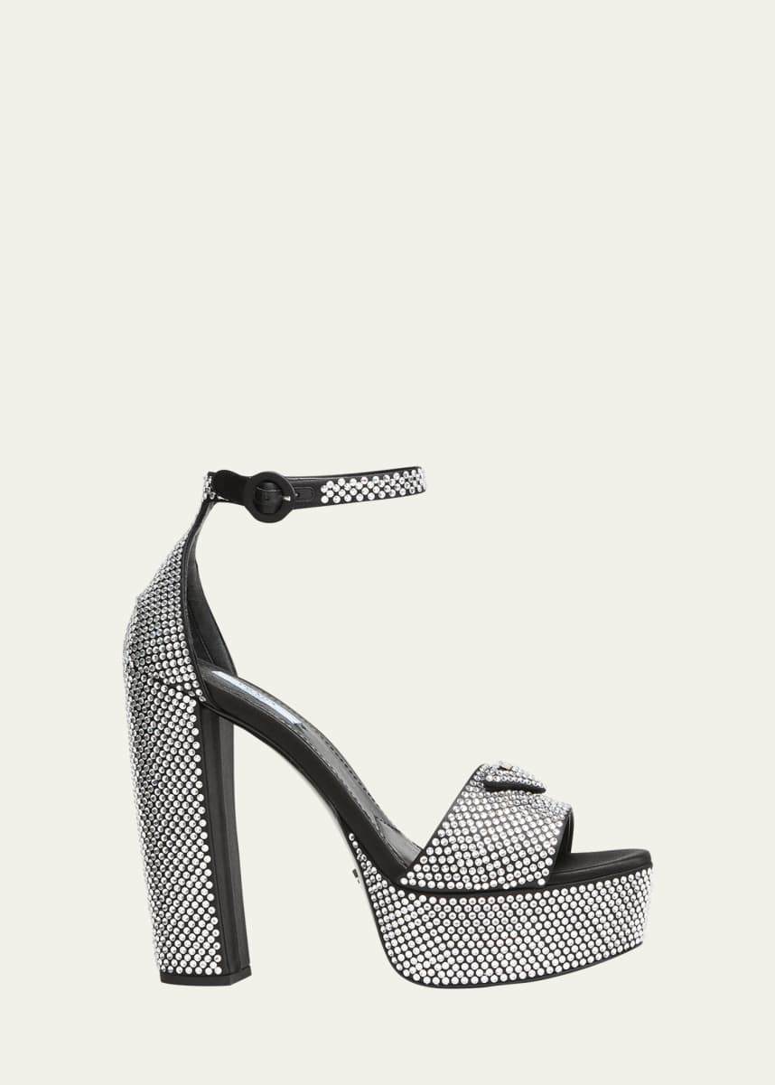 Prada Crystal Ankle-Strap Platform Sandals