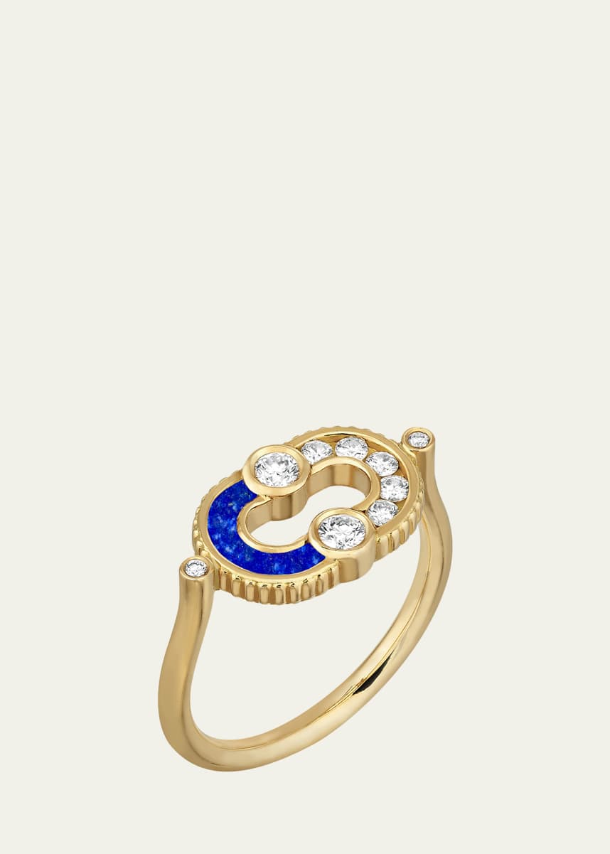 Viltier Magnetic Lapis Lazuli Semi Ring in 18K Yellow Gold and Diamonds