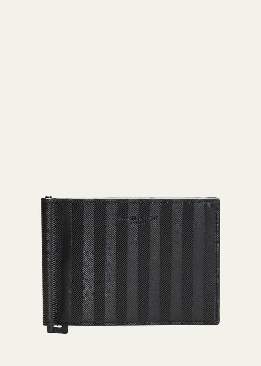 Saint Laurent Men's Embossed Leather Money Clip Wallet