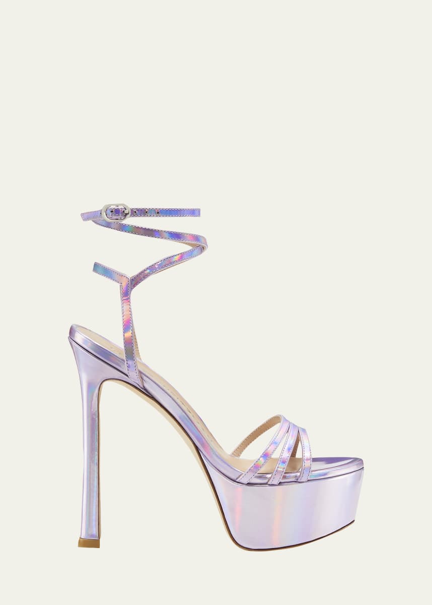 Stuart Weitzman Soiree Iridescent Ankle-Strap Platform Sandals