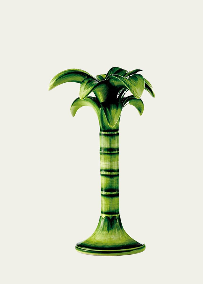 Les Ottomans Palm Candle Holder, Green - 9.8"