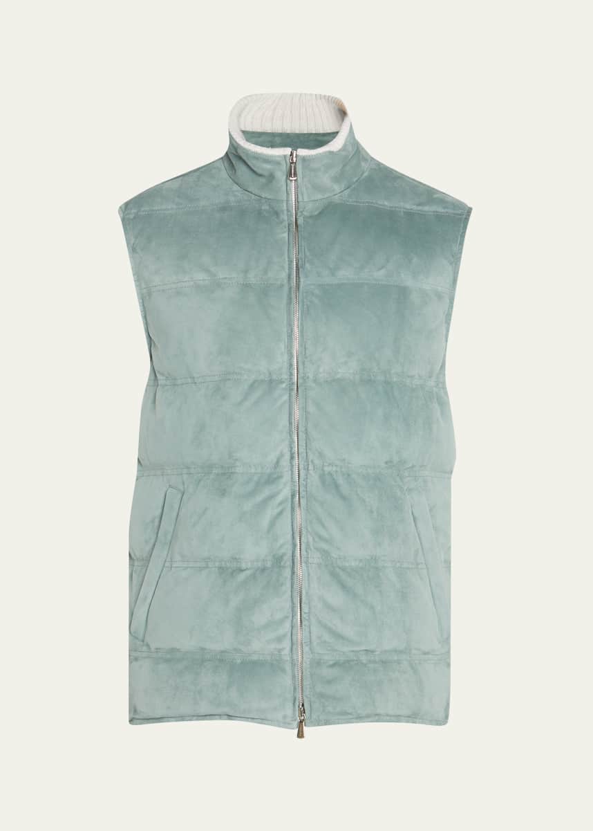 Mandelli Men's Suede Quilted Down Zip Vest