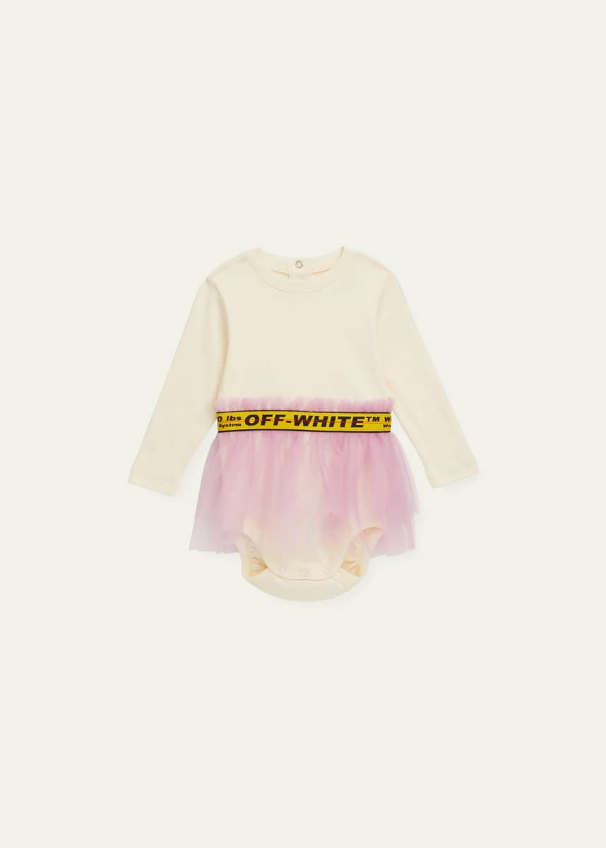 Off-White Girl's Logo-Band Tulle Dress, Size 3-24M