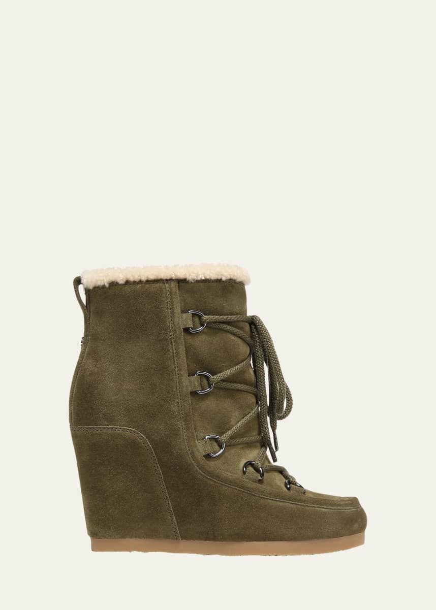 Veronica Beard Elfred Suede Shearling Lace-Up Booties