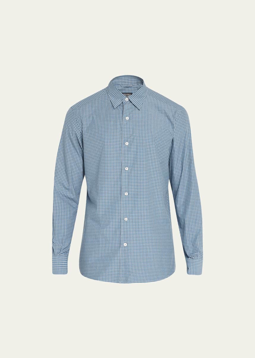 ZEGNA Men's Gingham-Print Cotton Sport Shirt
