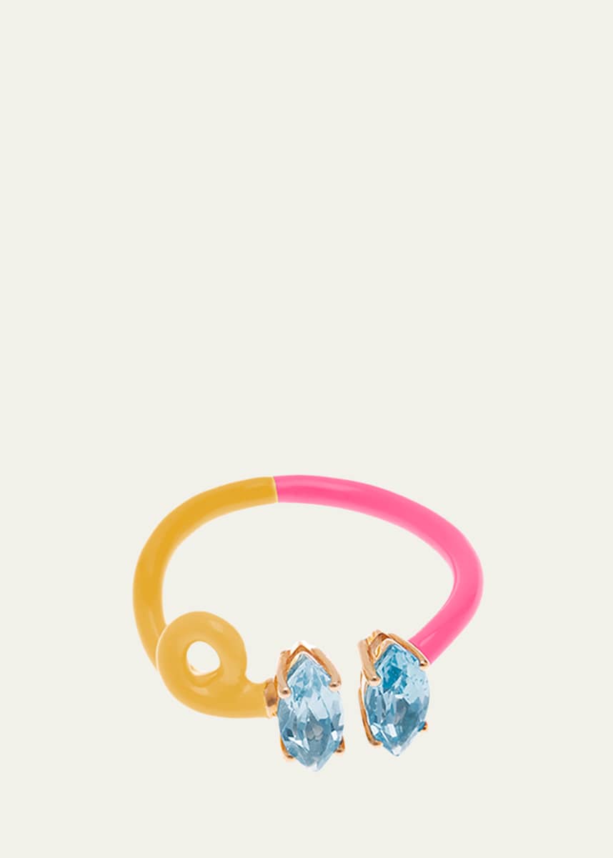 Bea Bongiasca Double Topaz Vine Ring with Sunflower and Bubble Gum Enamel