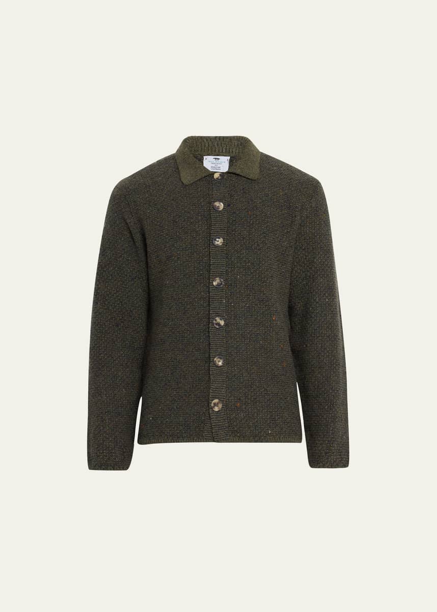 Inis Meain Men's Brieidin Wool-Knit Overshirt