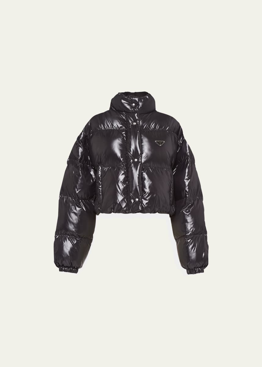 Prada Crop Drawstring Nylon Down Jacket