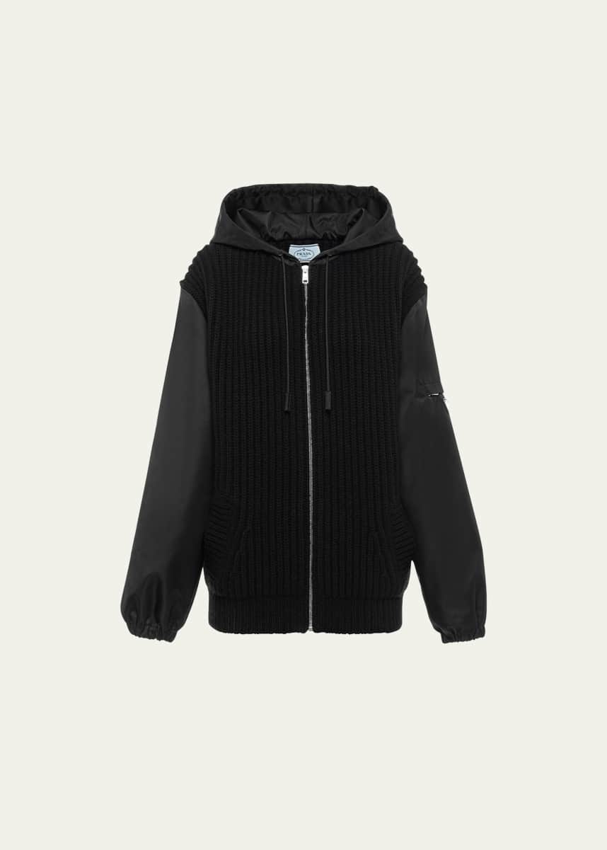 Prada Cashmere Zip Front Jacket with Re-Nylon Sleeves
