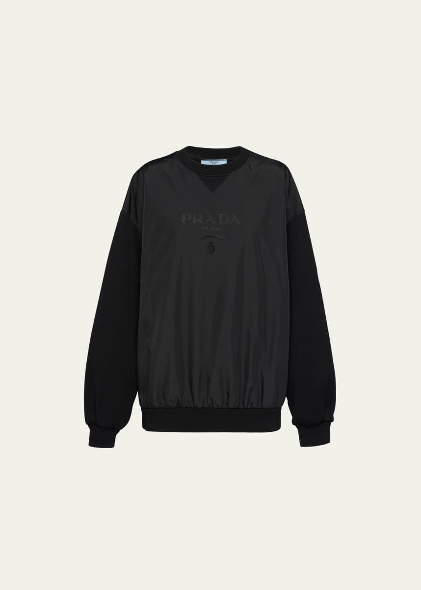 Prada Recycled Nylon Fleece-Sleeve Pullover Top