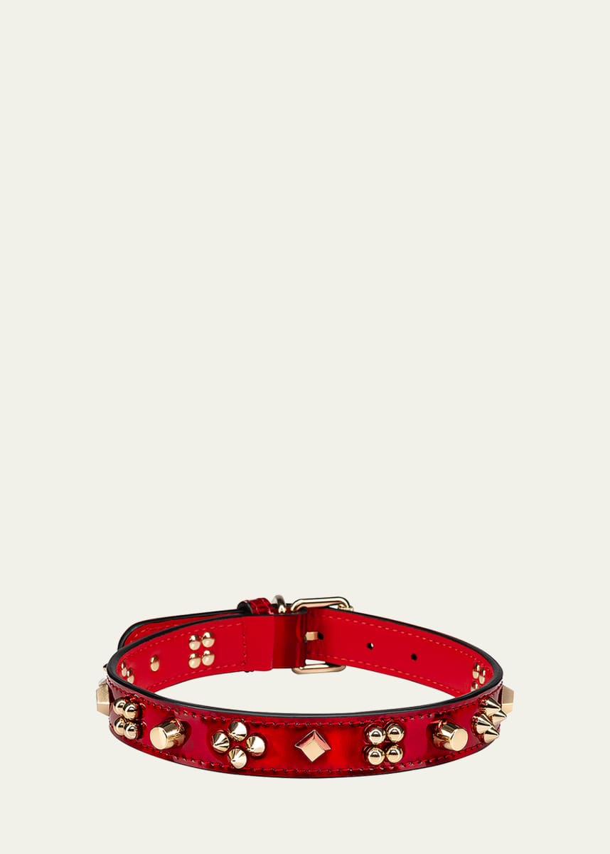 Christian Louboutin Loubicollar Psychic Patent Leather Dog Collar with Cara Spikes, Medium