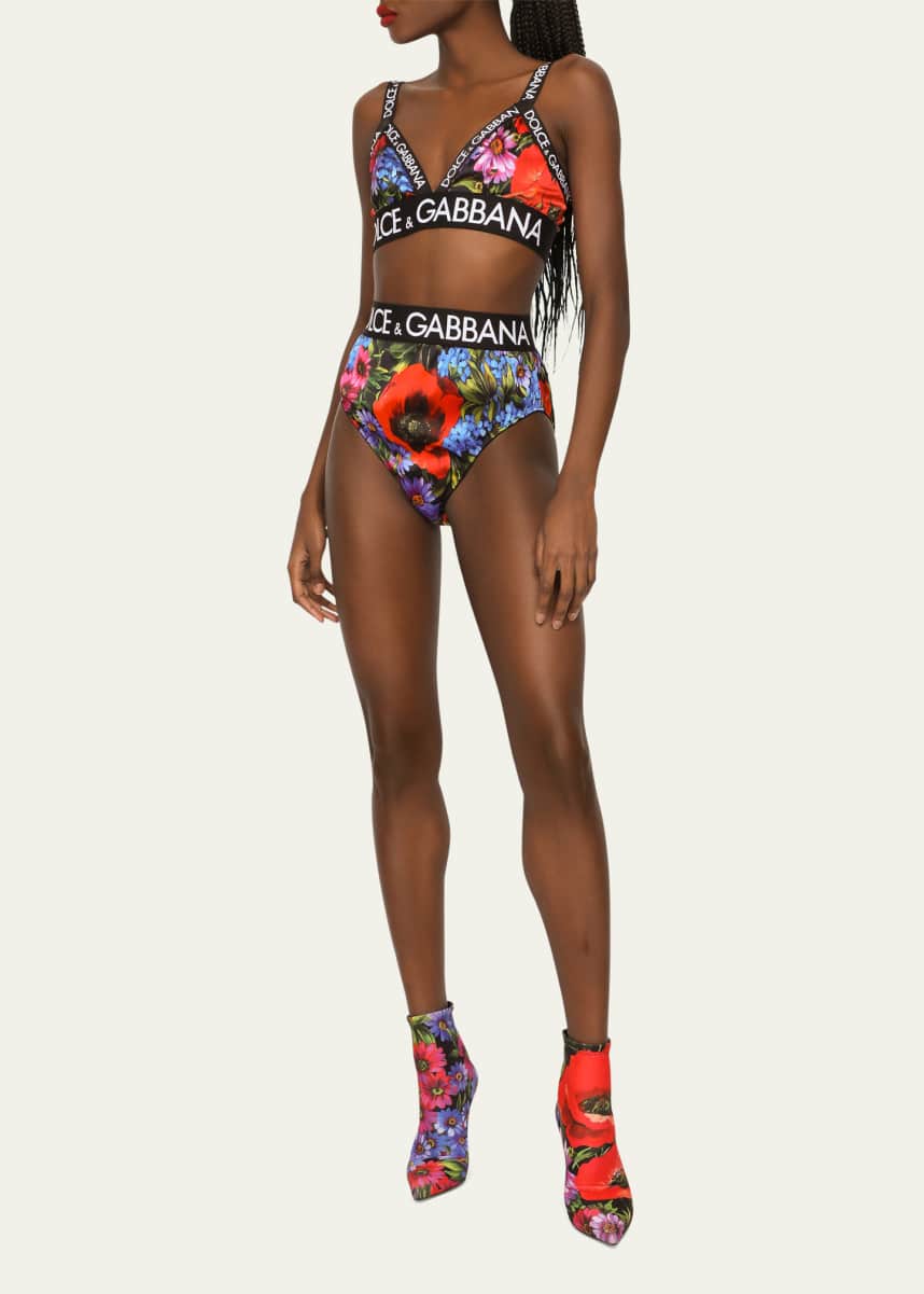 Dolce&Gabbana Floral-Print Logo-Trim Bralette