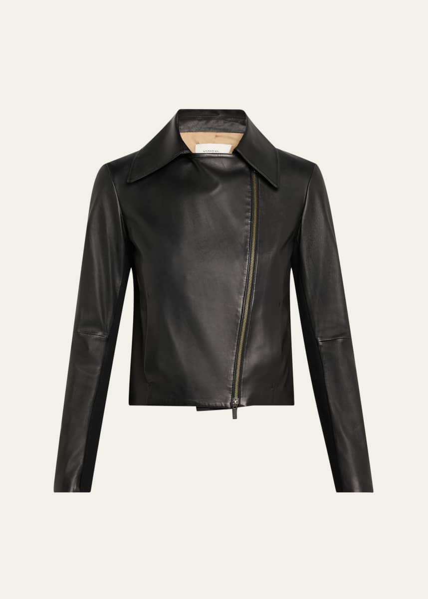 Vince Drape Front Feather Leather Jacket in Black