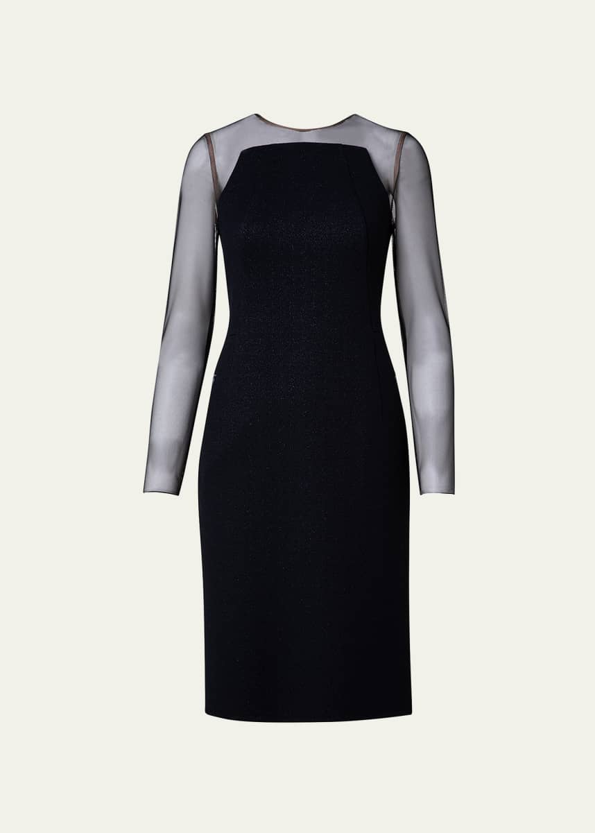 Akris Metallic Wool Dress with Tulle Inset