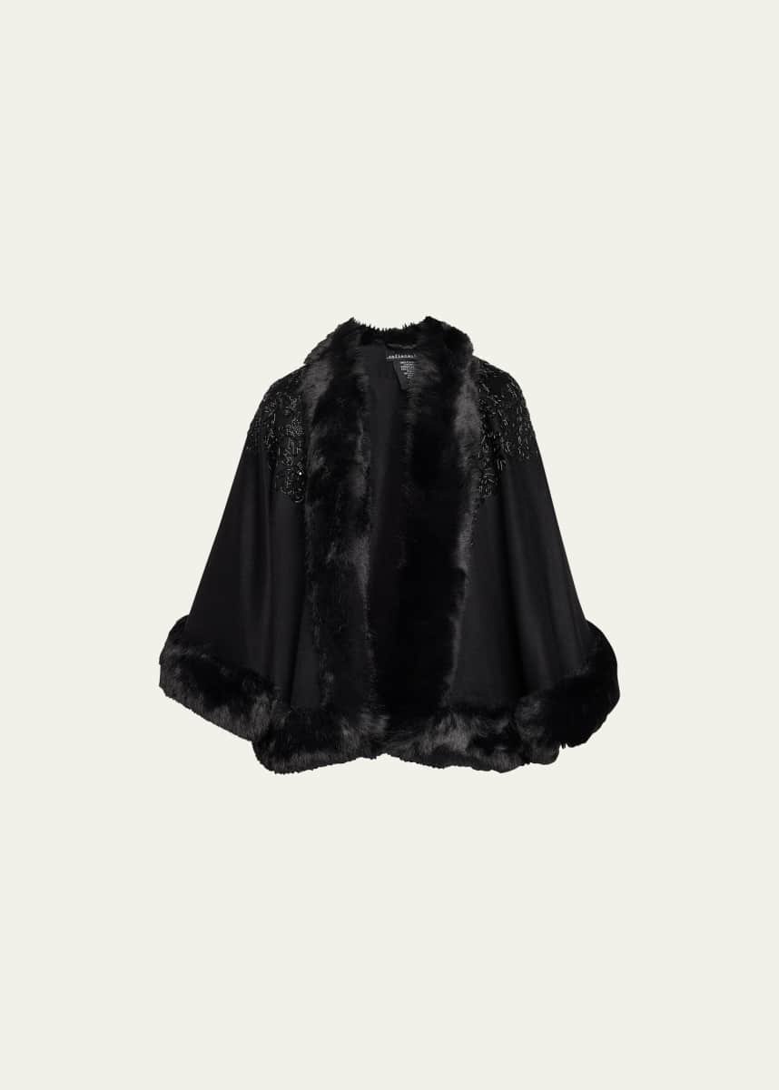 Sofia Cashmere Embellished Cashmere & Faux Fur Swing Cape