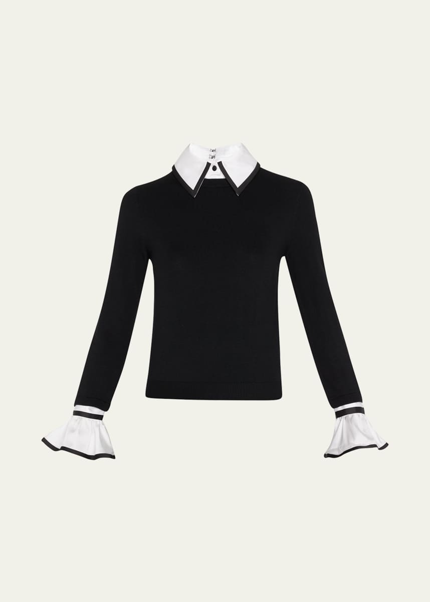 Alice + Olivia Justina Woven Combo Long-Sleeve Pullover